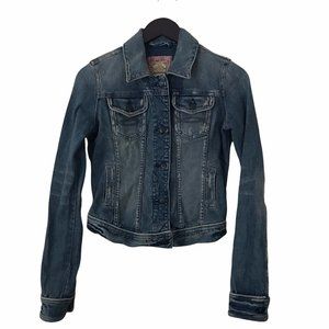 Vintage Abercrombie & Fitch Women Blue Jean Trucker Jacket Cropped Distressed